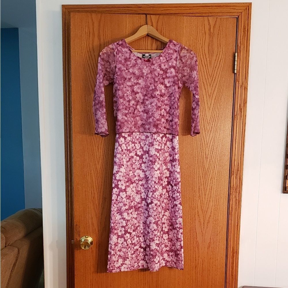 Vintage In Design Girls Purple Floral Dress Sz 12